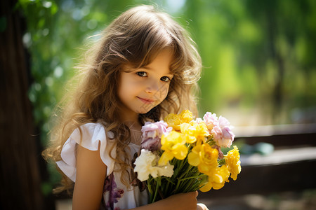 夏天公园中采花的小女孩图片
