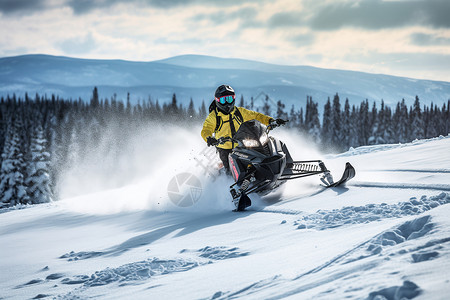 运动地胶雪山中帅酷的地摩托车背景