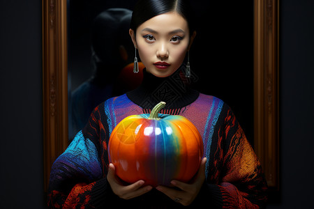 中式配色彩色的南瓜背景