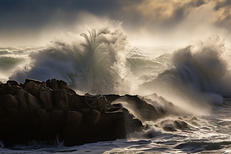 刮风的大浪在撞击岩石图片