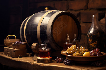 酿造红酒存储的木桶背景图片