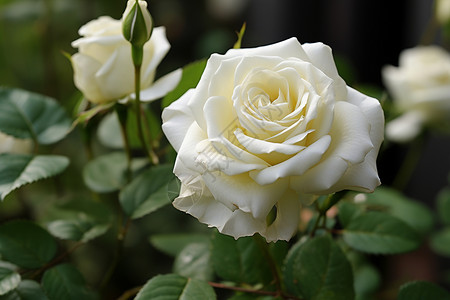 夏季绽放的白色玫瑰花图片