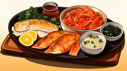 酸菜炖排骨酸菜水煮鱼插画