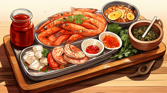 石锅海鲜豆腐海鲜套餐插画