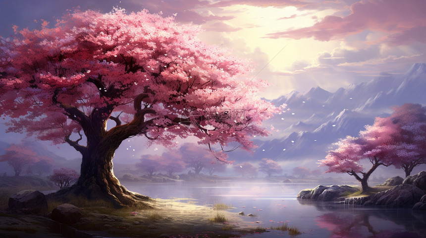 粉红樱花树图片