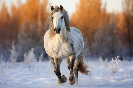 冬季雪地里的白马图片