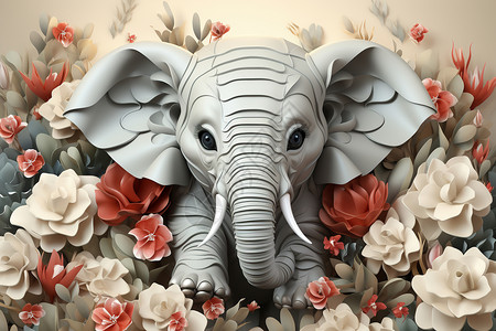 花丛中精美的立体小象背景图片