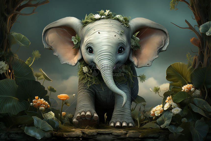 丛林中开心的小象图片