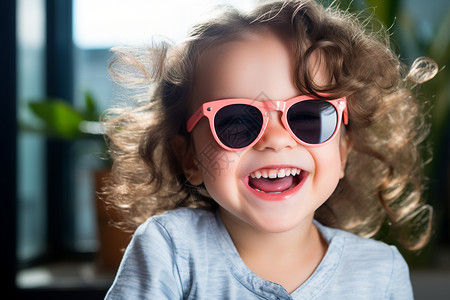 太阳镜幸福的带着太阳眼镜的小女孩背景