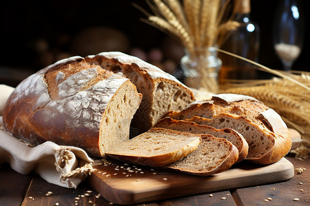 美味的黑麦面包上的一块面包背景图片