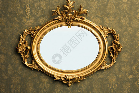 金色古董鸟装饰的金色铜镜背景