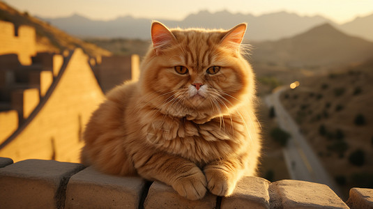 晒阳光的橘猫城墙上呆萌的小橘猫背景