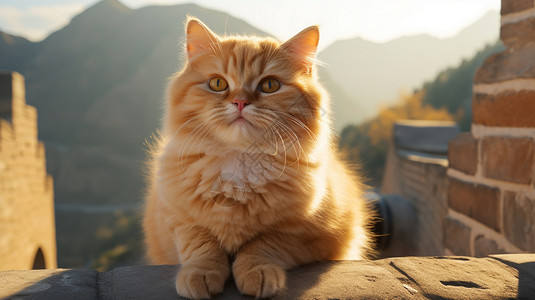 晒阳光的橘猫文化古迹上乖巧的小橘猫背景