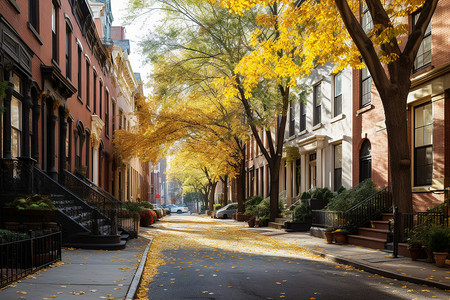 秋天街道旁边的树图片