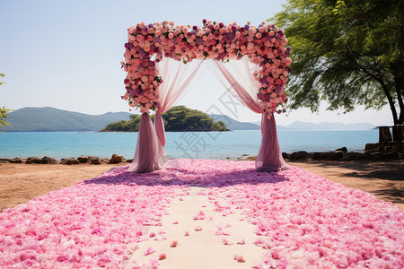 花瓣形拱门海边婚礼庆祝背景