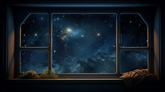 窗外景观窗外梦幻的星空景观插画