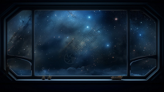 窗外景观太空飞船的窗外宇宙景观插画