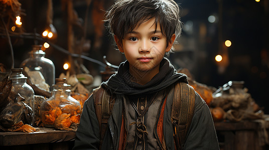 古代集市中的男孩背景图片