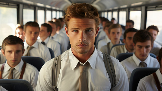 公交车上穿白衬衫的男人背景