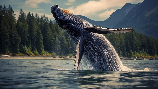 海洋中跳跃的座头鲸背景图片