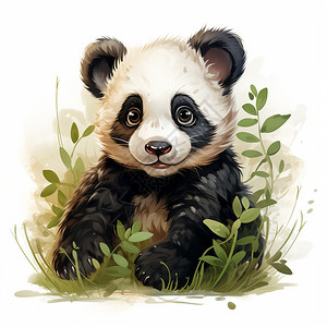 油画风格熊猫宝宝插图图片