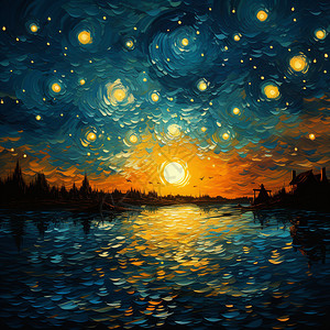 创意粒子夜晚天空的油画插图插画
