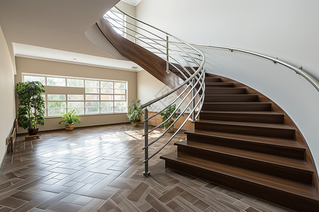 入户走廊现代建筑室内的木质楼梯背景