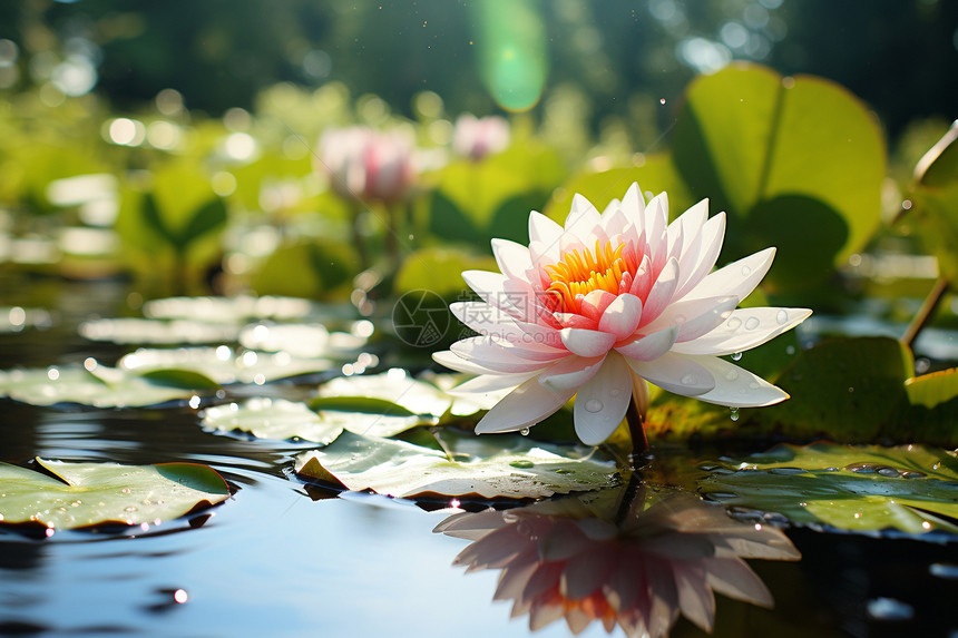 户外池塘中美丽的莲花图片