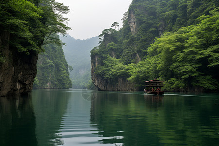 水宝郁郁葱葱的宝峰湖景观背景