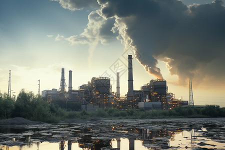 远景的工业炼油厂景观高清图片