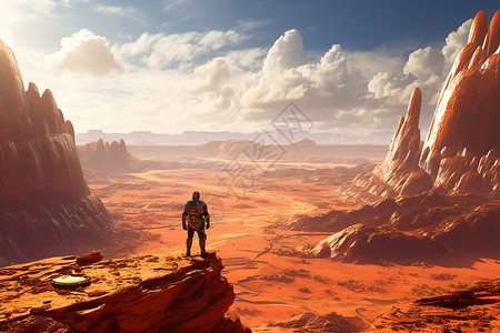 火星表面的孤独探险者背景图片