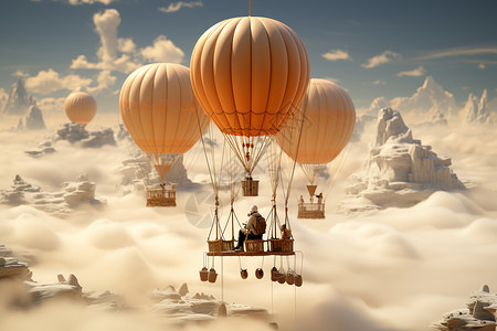 天空中的热气球和旅行车图片