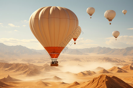 飞行在沙漠中的热气球图片