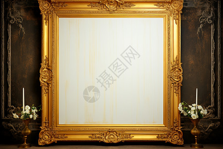 巴洛克风墙面上华丽的金色相框设计图片