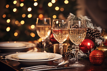 庆祝圣诞节的餐桌背景图片