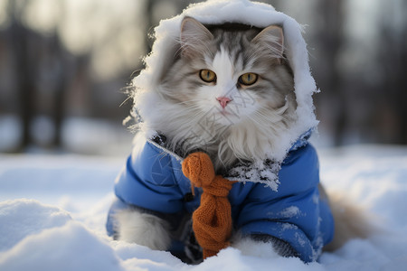 宠物服饰冬天户外玩耍的宠物猫咪背景