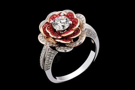 红玫瑰造型的戒指背景图片