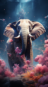 梦幻神秘场景下的大象背景图片