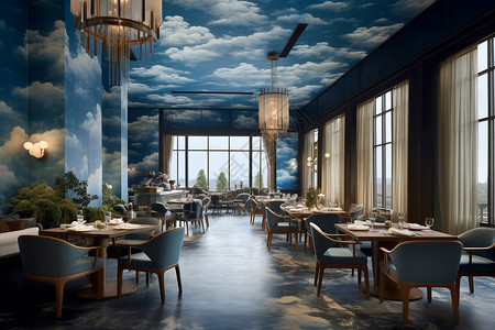 餐厅中的无缝云壁纸墙壁背景图片