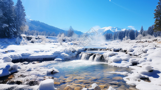 冬季美丽的高山河流景观图片