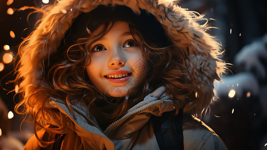 冬季雪中可爱的小女孩图片
