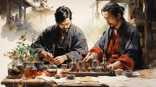 古代中医医师插图背景图片