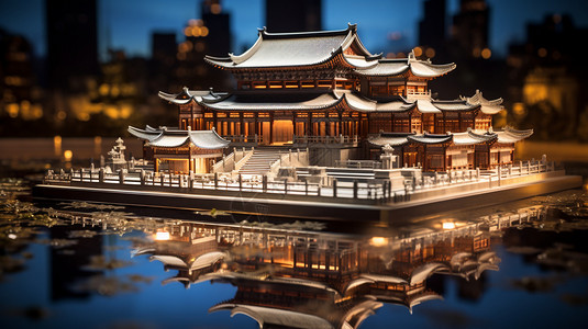 中国古风建筑立体模型图片