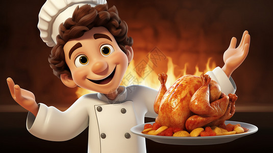 3D卡通厨师男孩背景图片