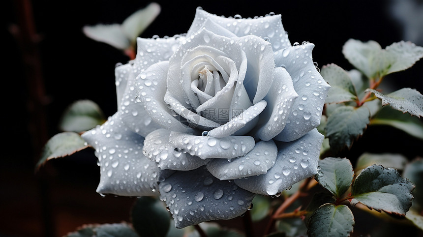 清晨满是露水的白玫瑰图片
