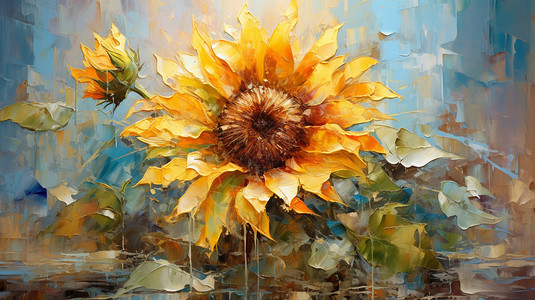 手绘艺术的向日葵油画插图背景图片
