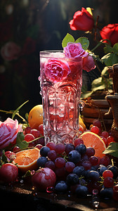玫瑰香葡萄新鲜榨汁的水果汁设计图片