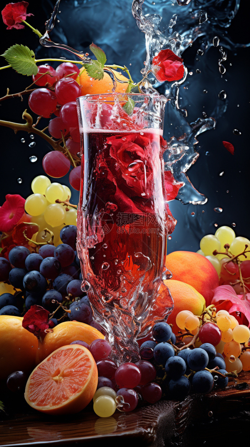 创意背景上的水果汁和水果图片