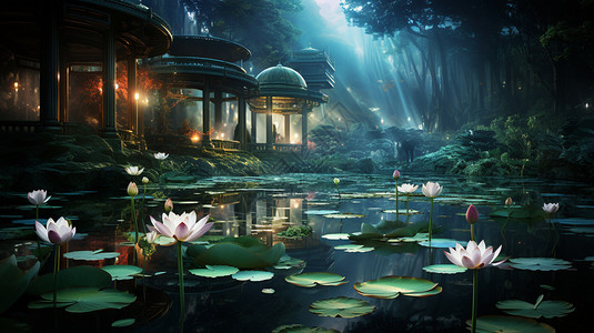 梦幻丛林中的莲花背景图片