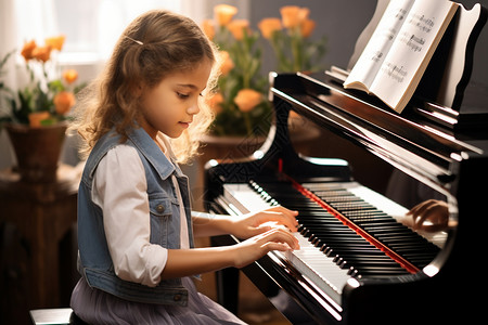 优雅弹奏钢琴的孩子图片